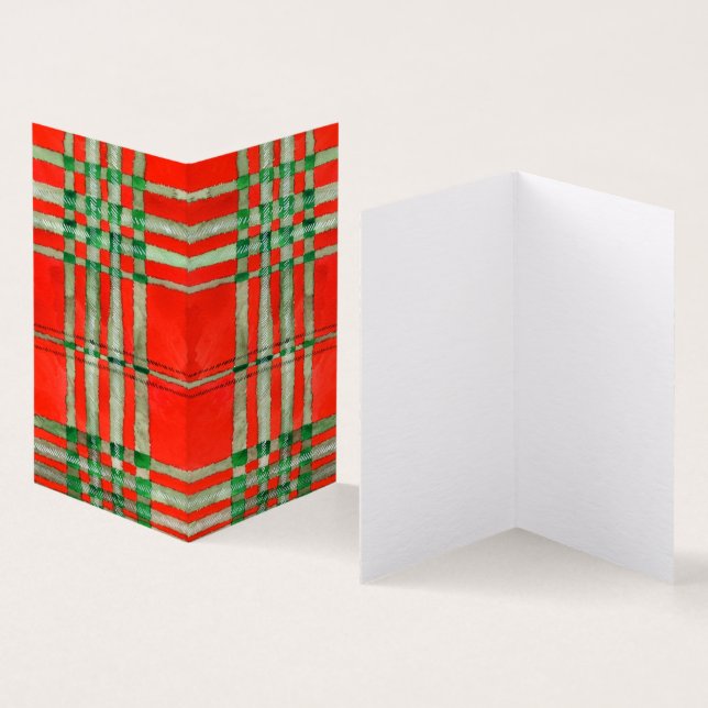 TARTAN SCOTT ROUGE CARTE PLIEE 3.5x2 (Inside and Outside)