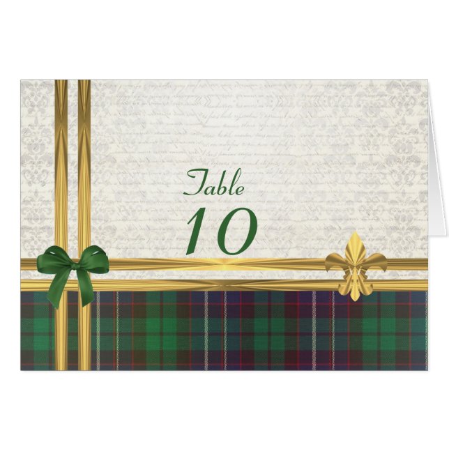 Tartan vert & or sur le numéro de table damassé bl (Devant horizontal)