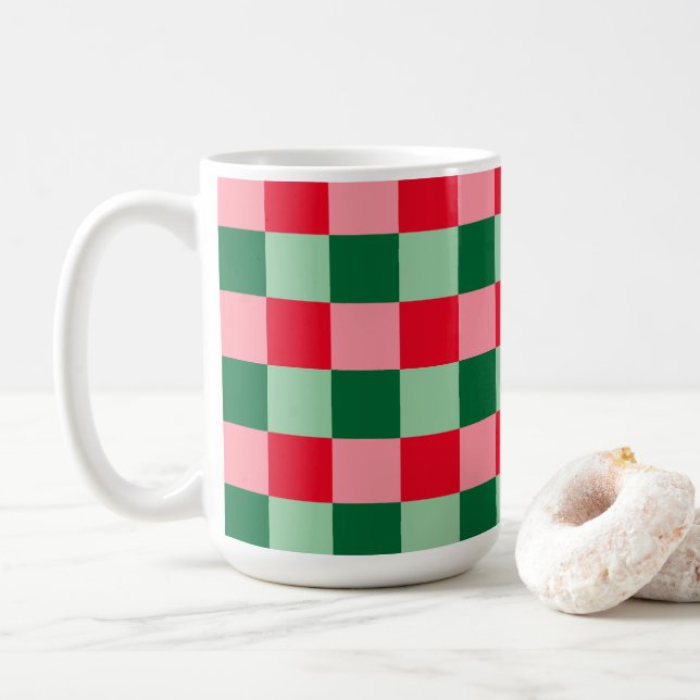 Tartan vert rouge rétro Plaid Christmas Mug (Avec donut)