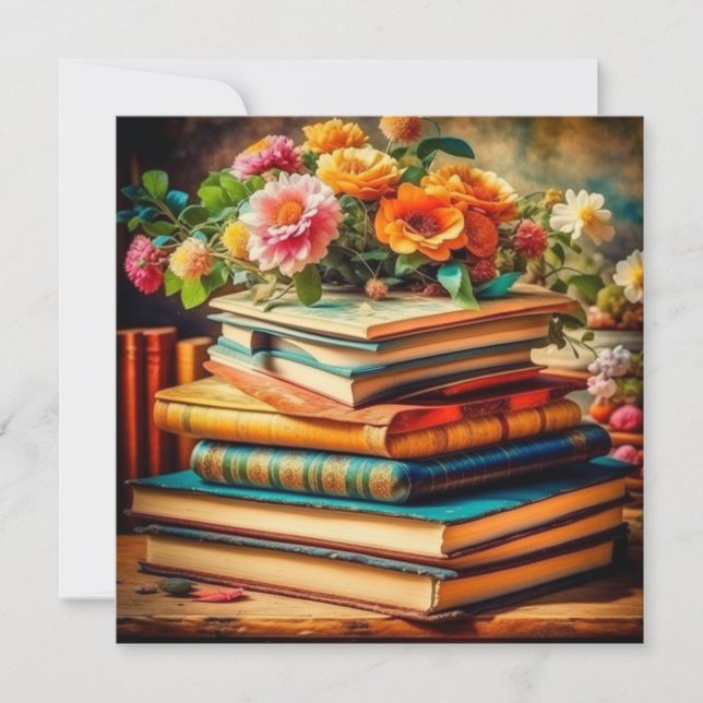 Tas antique de livres anciens et de fleurs (Devant)