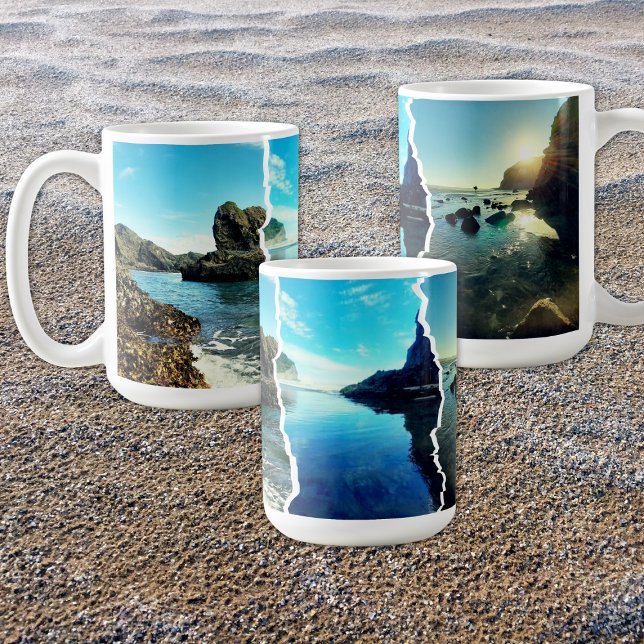 Tasman Tryptich Tordu Vue os Chine Mug (NZ Tasman 3 Custom Sea View Collage Tear Edge Coffee Mug)