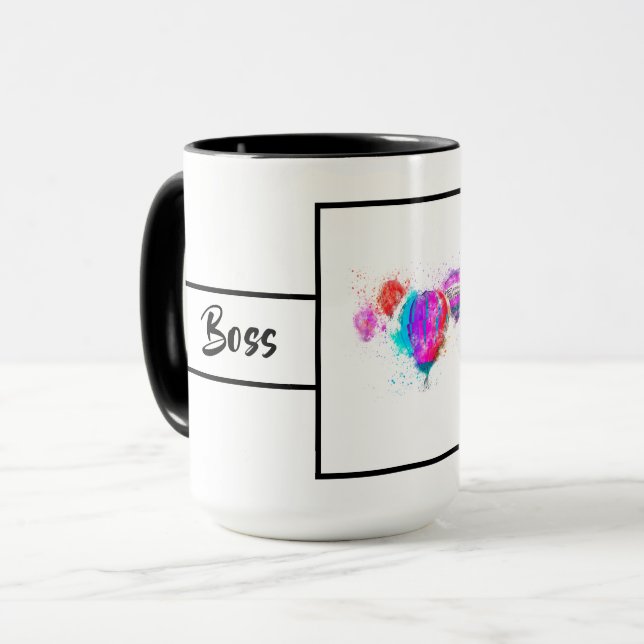 Tasse 15oz Femme Moderne Boss en Blanc Sonnerie (Devant gauche)