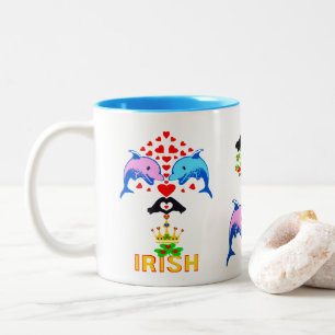 Tasse 2 Couleurs ♥ټ☘J'aime Couple de Dauphins Irlandais Frisky Fabu