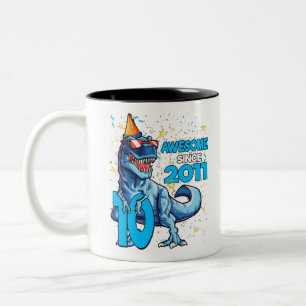 Tasse 2 Couleurs 10e anniversaire Dinosaur 10 ans Garçon Enfants
