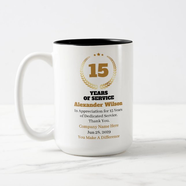 Tasse 2 Couleurs 15 Ans de Service Reconnaissance des Employés – Su (Gauche)