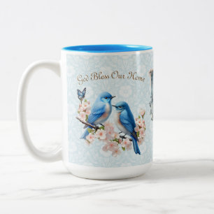 Tasse 2 Couleurs 15 oz Dieu bénit notre maison Bluebird Floral Dama