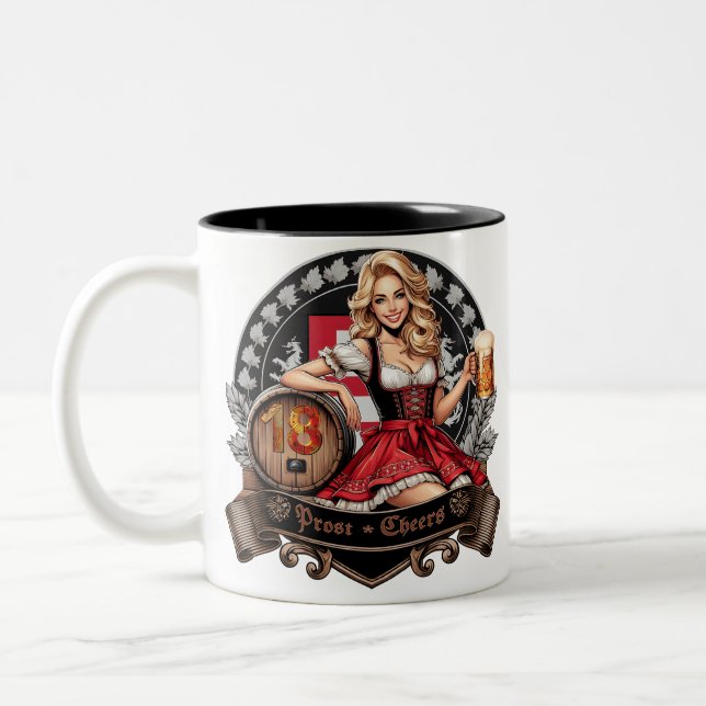 Tasse 2 Couleurs 18e anniversaire - Blonde Dirndl dit Prost Cheers (Gauche)