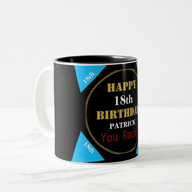 Tasse 2 Couleurs 18e anniversaire Blue Black Gold (Devant gauche)