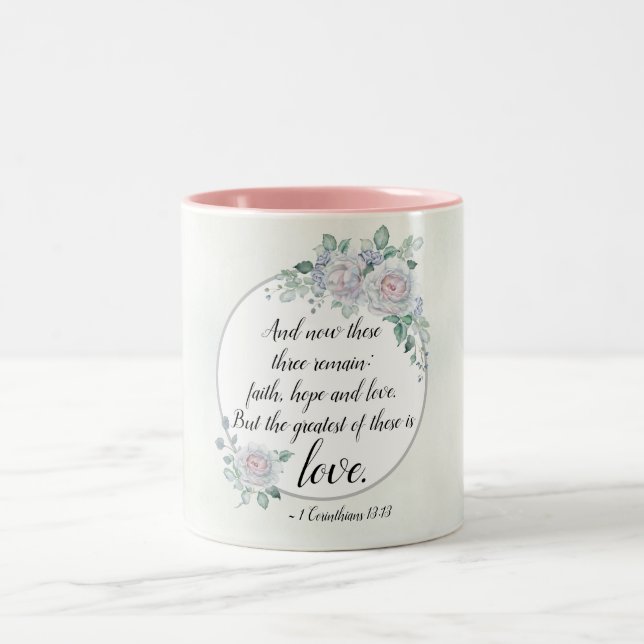 Tasse 2 Couleurs 1 Corinthiens 13:13 Foi Espoir Amour, Bible Verse (Centre)