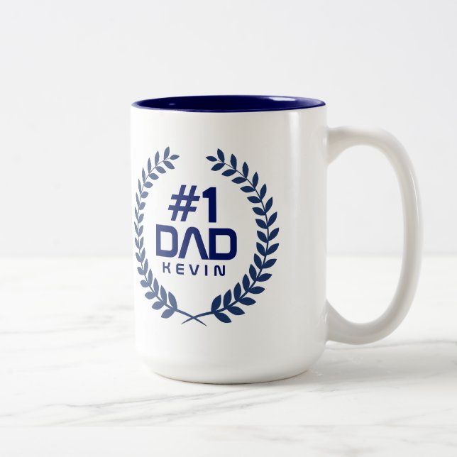 Tasse 2 Couleurs #1 DAD Navy Blue Wreath Nom personnalisé (Droit)