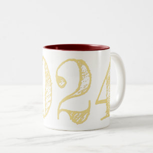 Tasse 2 Couleurs 2024 Faux Gold Typographie Café Thé de Nouvel An M