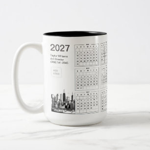 Tasse 2 Couleurs 2027 Chicago Skyline Logo Entreprise Minimaliste