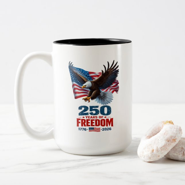 Tasse 2 Couleurs 250 Ans de Liberté Aigle Patriotique Drapeau Améri (Avec donut)