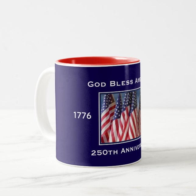 Tasse 2 Couleurs 250th Anniversary USA Patriotic God Bless America (Devant gauche)