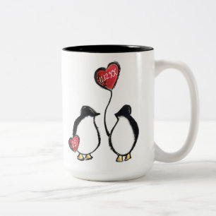 Tasse 2 Couleurs 25e anniversaire mariage d'argent pingouin