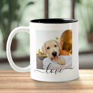 Tasse 2 Couleurs 2 Modèle photo double face d'amour texte blanc