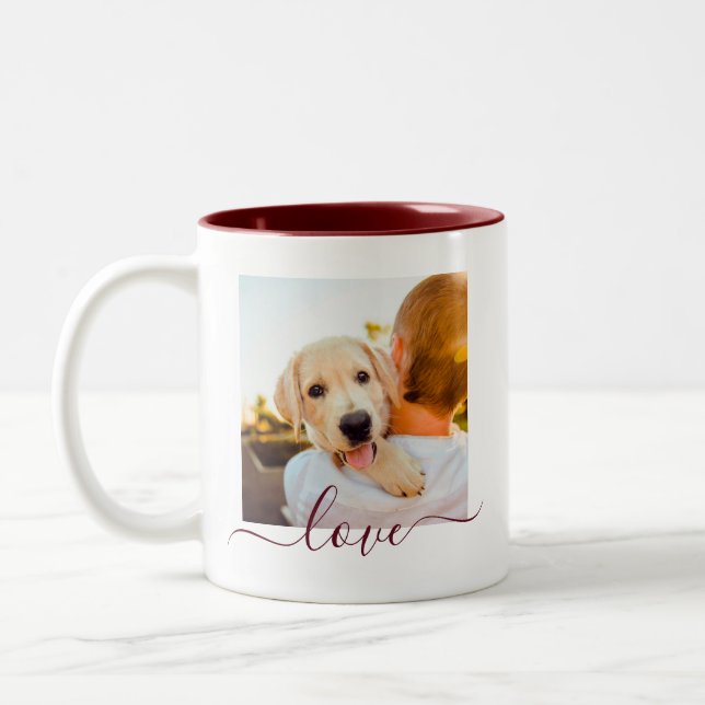 Tasse 2 Couleurs 2 Modèle photo double face d'amour Texte Maroon (Gauche)
