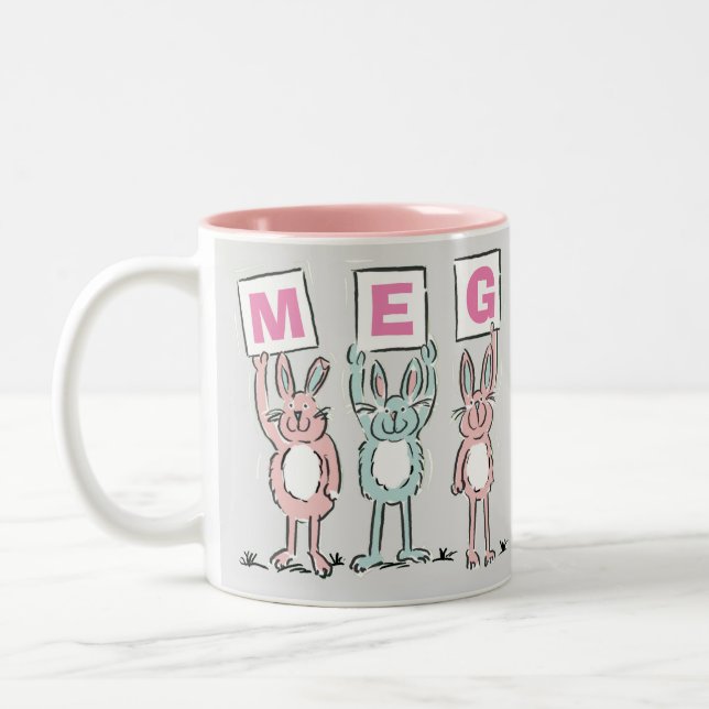 Tasse 2 Couleurs 3 Lettre Nom Fun Rabbits Design (Gauche)