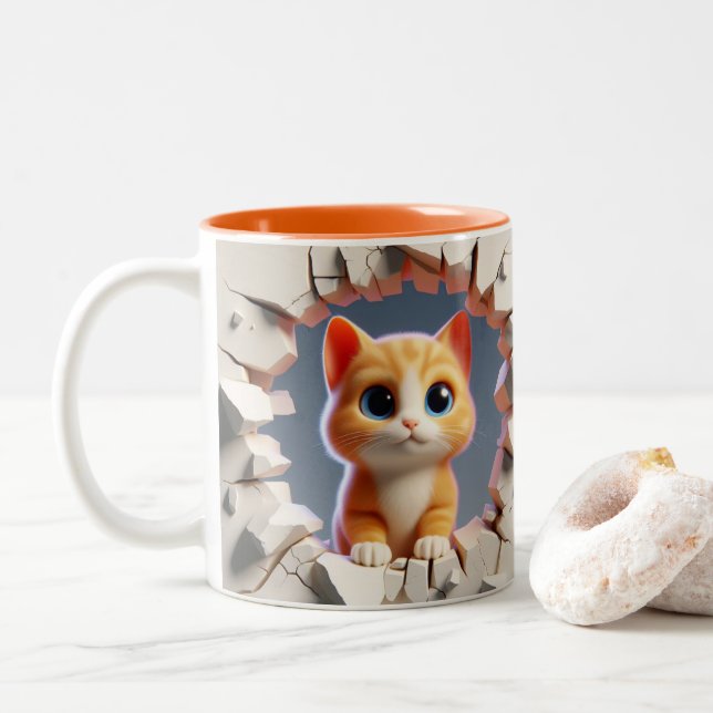 Tasse 2 Couleurs 3D Cute Baby Kitten Hot Cocoa Coffee Animaux (Avec donut)