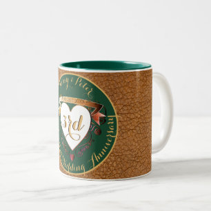 Tasse 2 Couleurs 3e anniversaire Mariage en cuir