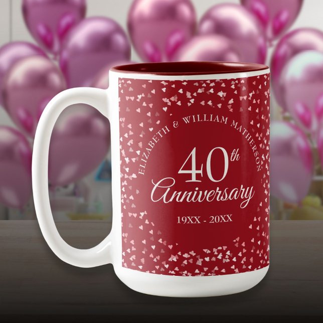 Tasse 2 Couleurs 40e anniversaire de mariage Cœurs de rubis (40th Wedding Anniversary Ruby Hearts Two-Tone Coffee Mug)
