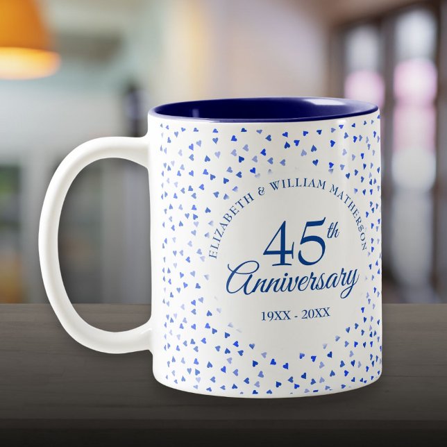 Tasse 2 Couleurs 45ème 65ème anniversaire de Mariage Coeurs Confett (45th 65th Wedding Anniversary Hearts Confetti Two-Tone Coffee Mug)