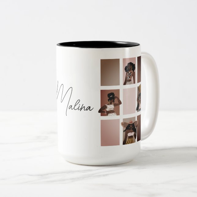 Tasse 2 Couleurs 4 Belles femmes noires Boho Chic Art Style Nom (Devant droit)