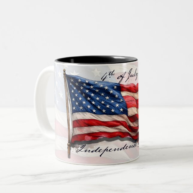 Tasse 2 Couleurs 4 juillet - Célébrer avec le drapeau américain (Devant gauche)