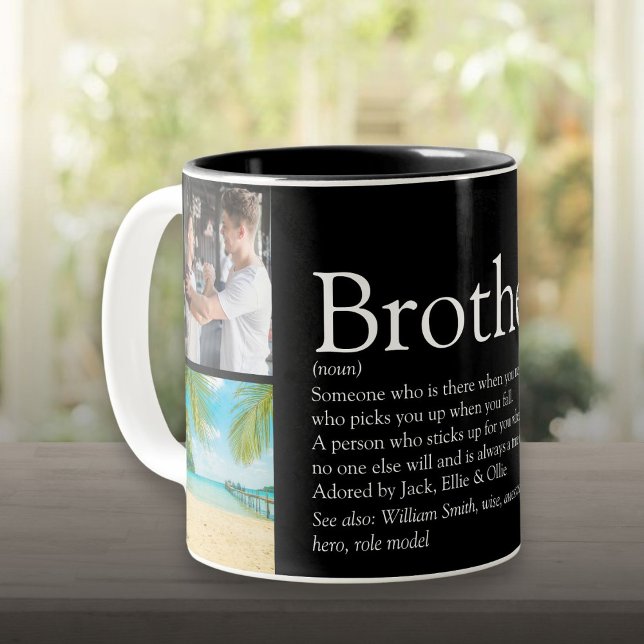 Tasse 2 Couleurs 4 Photo Collage Meilleure Définition de Frère (4 Photo Collage Best Ever Brother Definition Two-Tone Coffee Mug)