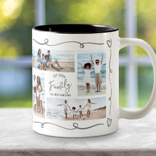 Tasse 2 Couleurs 4 Photo Famille Année Est Gris Dessins Main Doodle