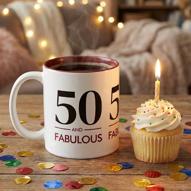 Tasse 2 Couleurs 50 And Fabulous Modern Cherry Wine Birthday Saying (Créateur téléchargé)