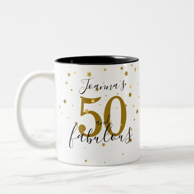 Tasse 2 Couleurs 50 ans et fabuleux Anniversaire avec écriture doré (Gauche)