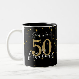 Tasse 2 Couleurs 50 ans et Fabuleux Or Noir Script 50ème Anniversai