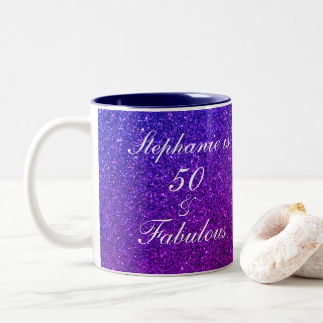 Tasse 2 Couleurs 50 Et Fabuleux Anniversaire Rose violet Parties sc (Avec donut)