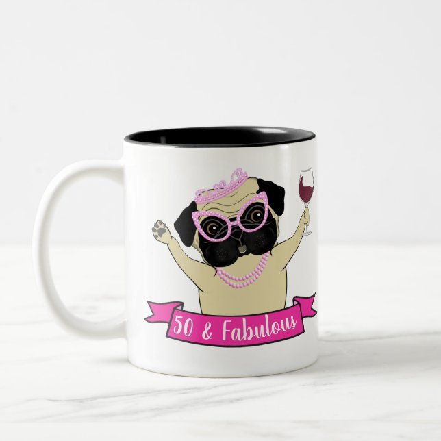 Tasse 2 Couleurs 50 et Fabulous Fun Loving Carlin Chien Anniversair (Gauche)