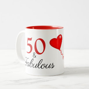Tasse 2 Couleurs 50 et Fabulous Photo et Red 50th Birthday
