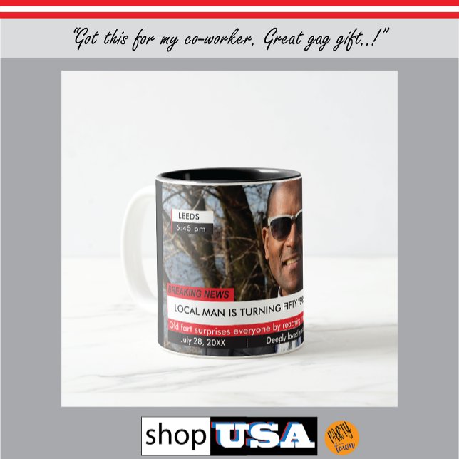 Tasse 2 Couleurs 50e anniversaire 🎂 Mens Funny TV News 40e 60e (great gag gift)