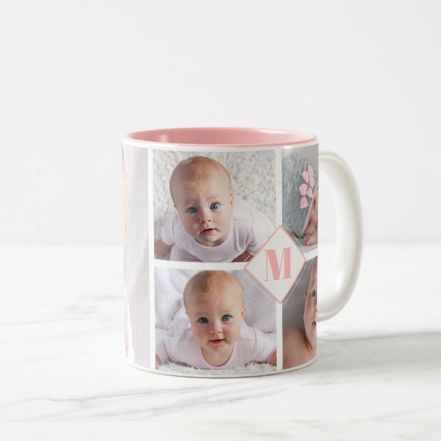 Tasse 2 Couleurs 5 petits-enfants Photo Monogramme Personnalisée (Devant droit)