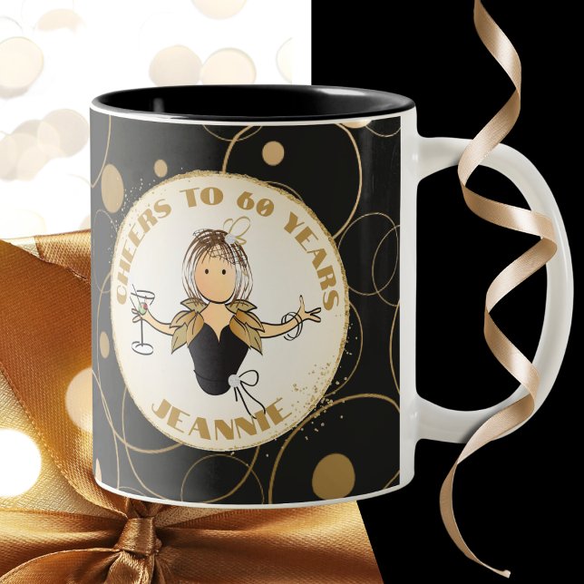 Tasse 2 Couleurs 60e anniversaire pour son dessin drôle Fab Black G (Créateur téléchargé)