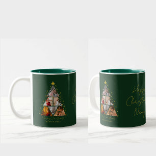 Tasse 2 Couleurs 6 Photo en forme d'arbre de Noël cadeau grand-pare