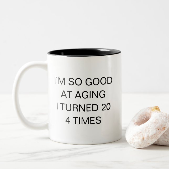 Tasse 2 Couleurs 80e anniversaire drôle (Avec donut)