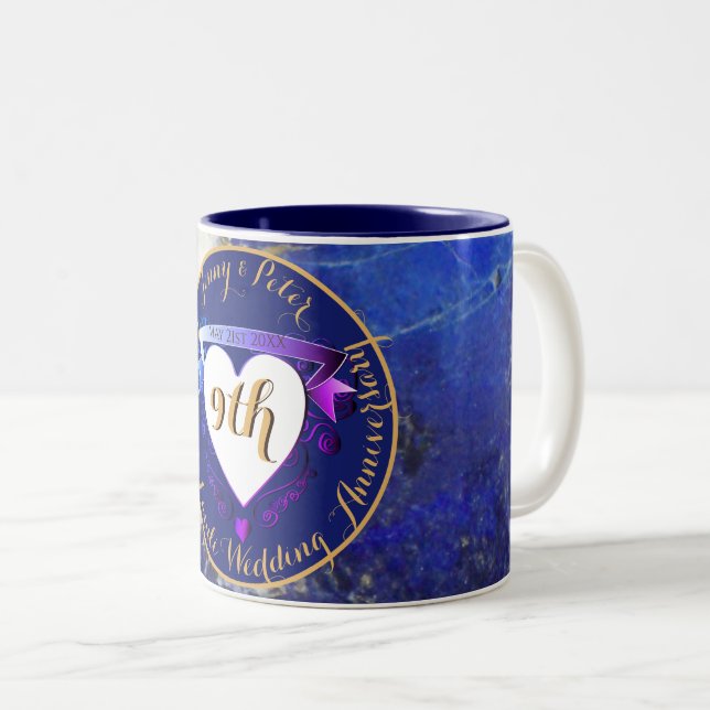 Tasse 2 Couleurs 9e anniversaire du Mariage Lapis Lazuli Couleur (Devant droit)