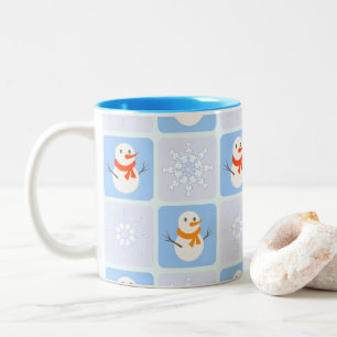 Tasse 2 Couleurs À damiers hiver bonhomme de neige motif et flocons