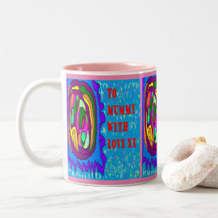 Tasse 2 Couleurs À maman avec amour décor d'art bleu violet rose