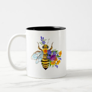 Tasse 2 Couleurs Abeille à fleurs avec plantes sauvages