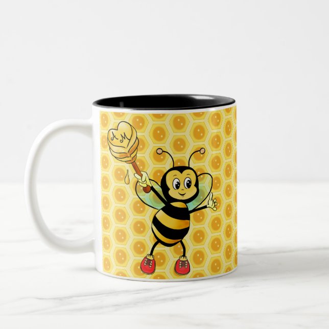 Tasse 2 Couleurs Abeille avec cœur et monogramme (Gauche)