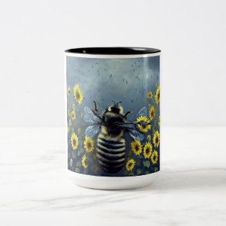 Tasse 2 Couleurs abeille cinématique sur tournesol