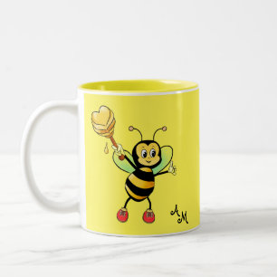Tasse 2 Couleurs Abeille de miel mignonne avec coeur et monogramme 