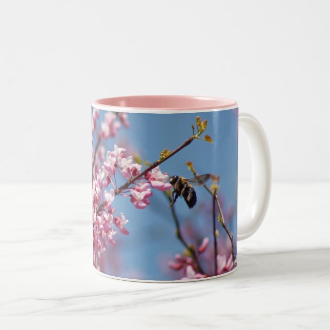 Tasse 2 Couleurs Abeille rouge rose florale (Devant droit)