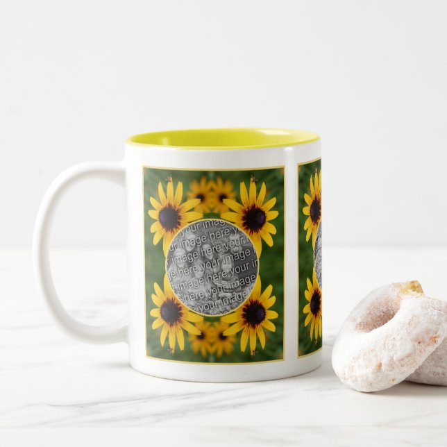 Tasse 2 Couleurs Abeille Sur Black Eyed Susan Flower Ajouter votre  (Avec donut)